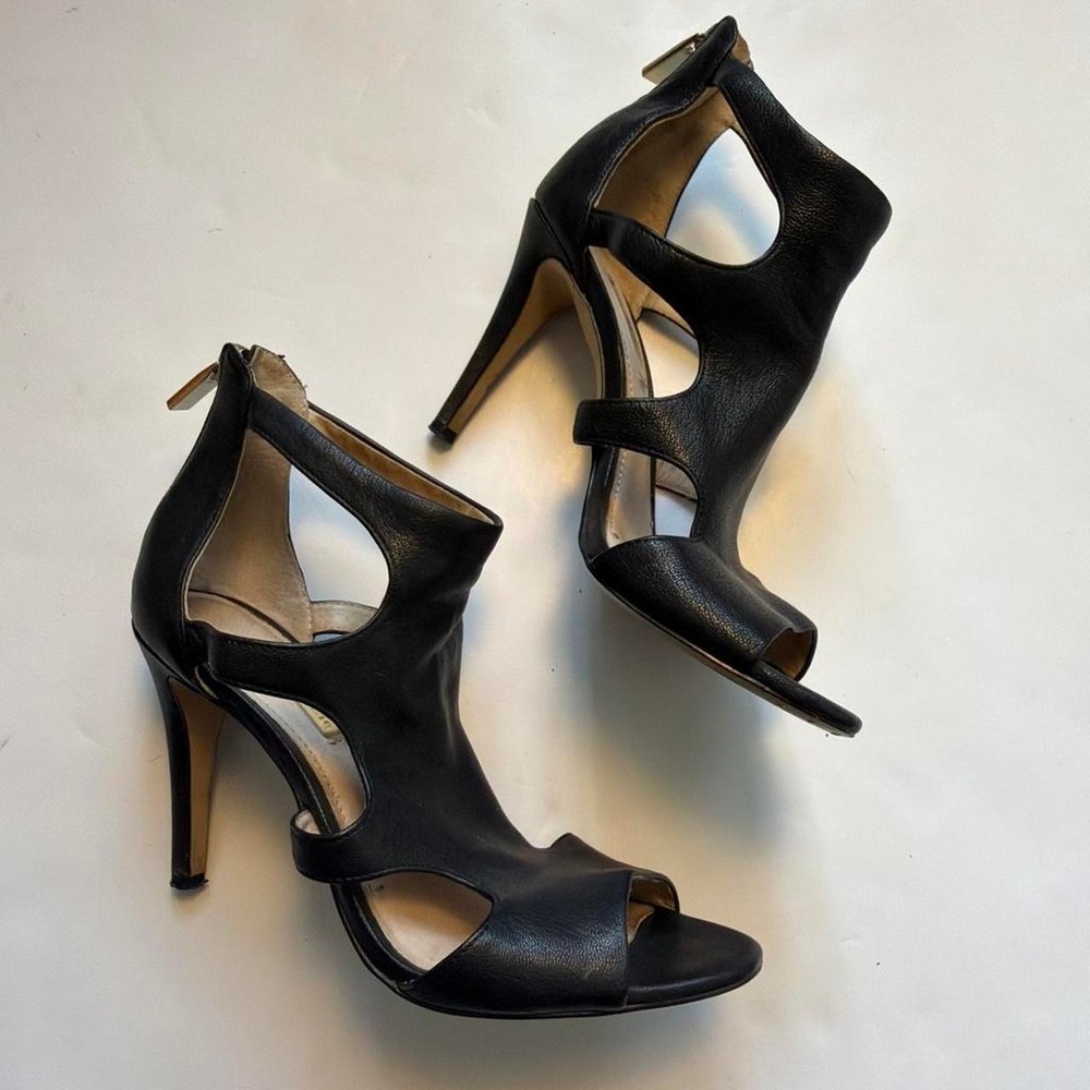 Louise et Cie Black Leather Gladiator Stiletto Heels Winnie Cutout Sandals 7.5